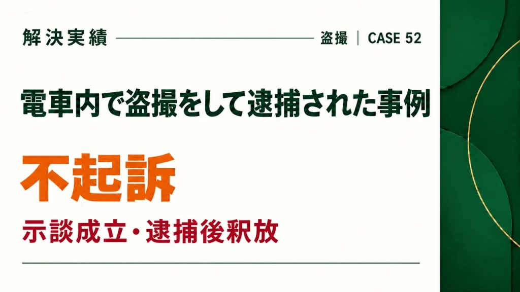 電車内で盗撮をして逮捕されたが、逮捕後釈放され、示談成立により不起訴になった事例