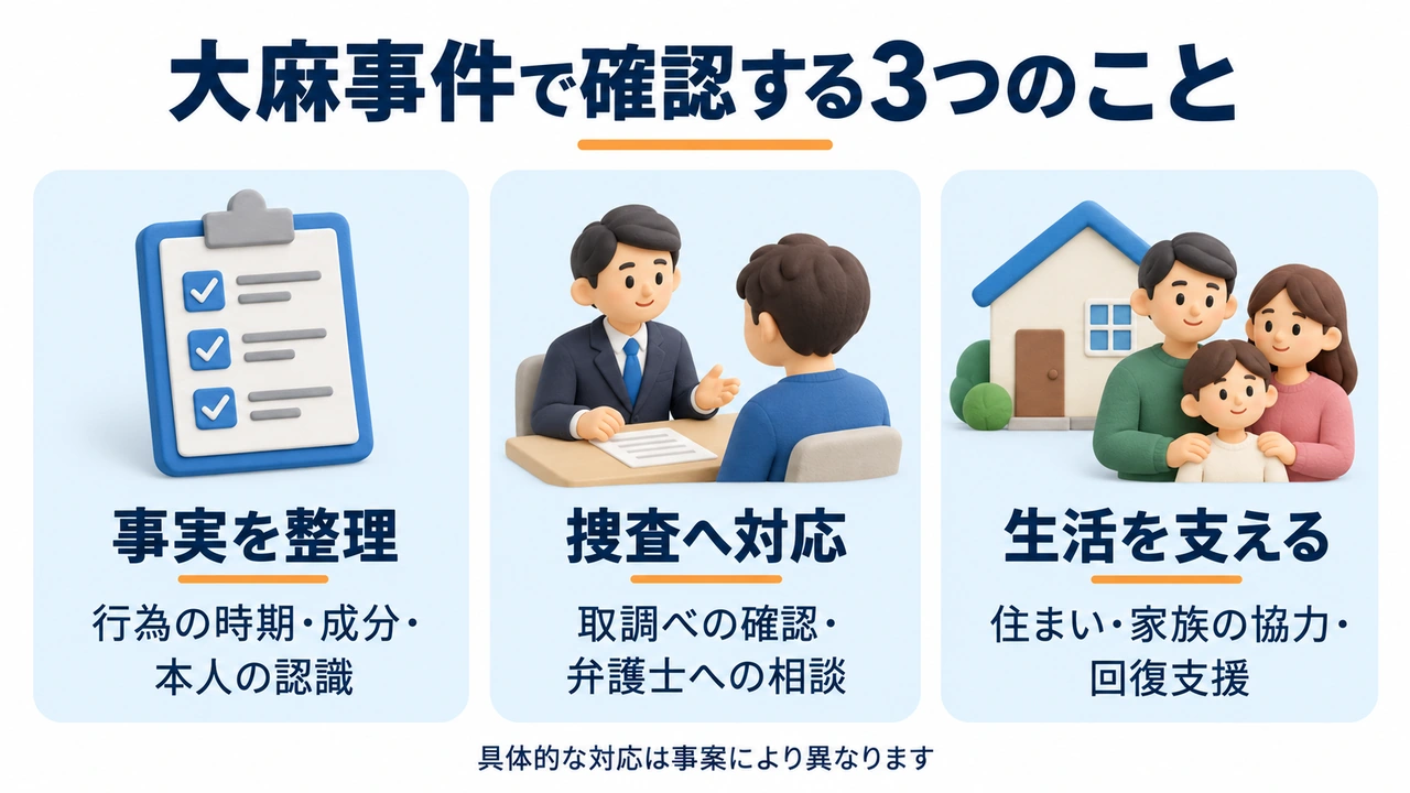 大麻事件で確認する3つのこと。事実の整理、捜査への対応、生活と回復の支援